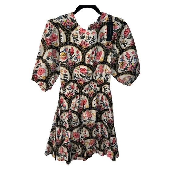 Christian Lacroix Dress Womens M Mini Flare Tie Back Floral Puff Sleeve New - Picture 1 of 12